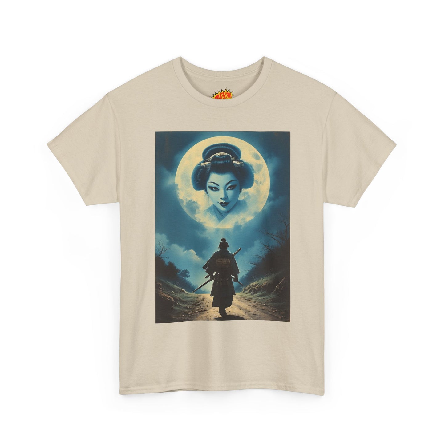 Walking Samurai w/Full Moon Geisha Woman T-Shirt *Multiple Colors*