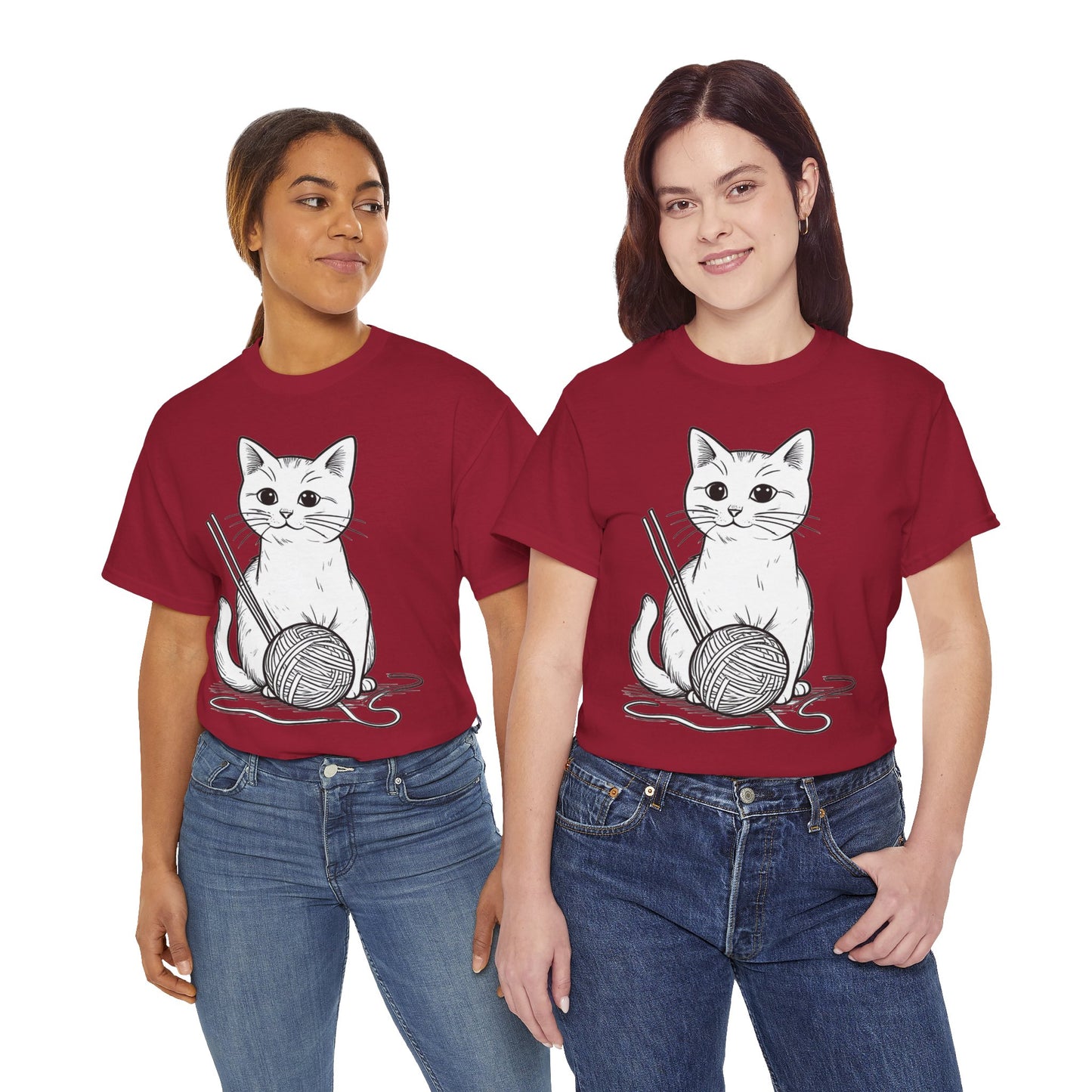 White Cat w/Yarn Ball Art Tee Shirt *Multiple Colors*