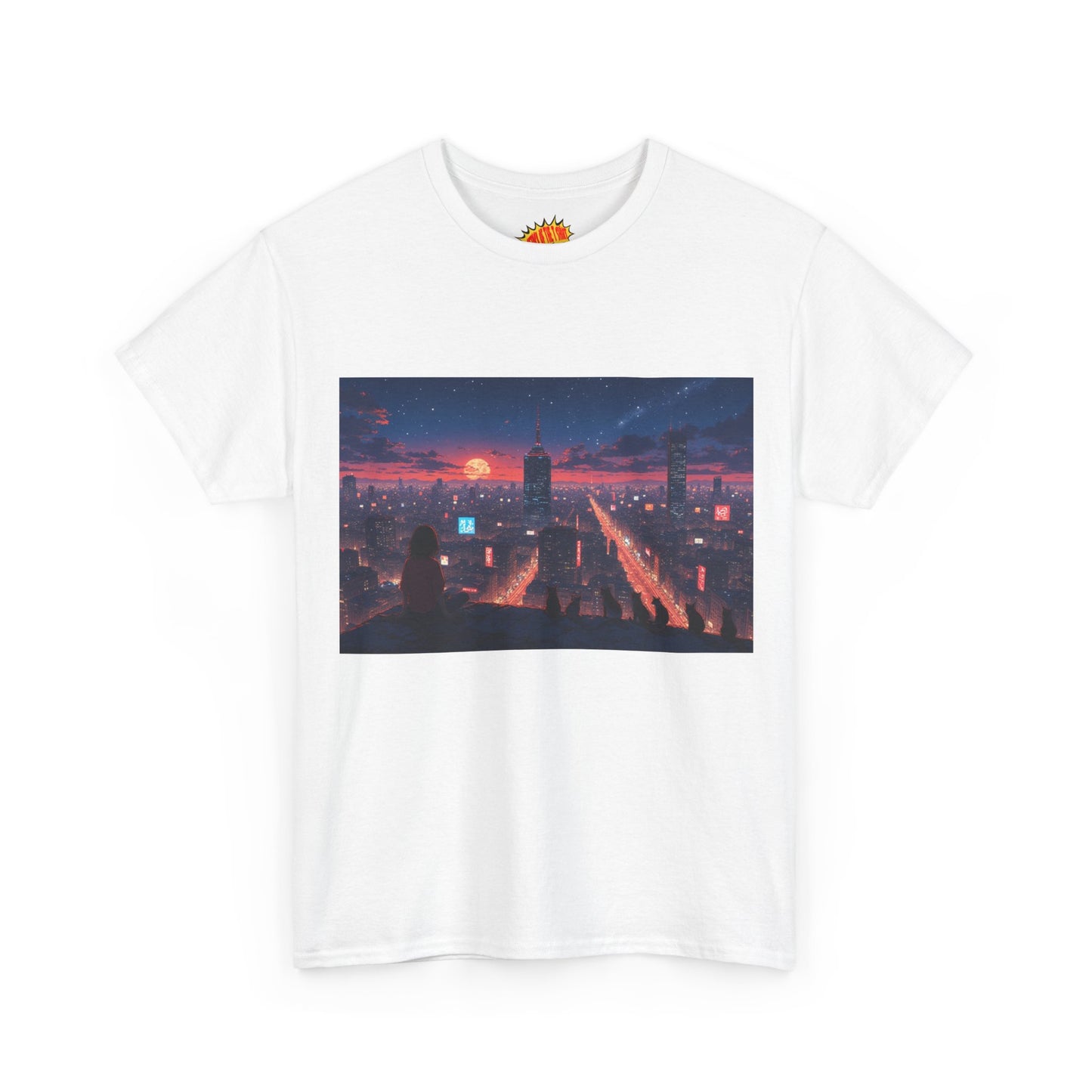 Anime Style City Sunset Scene w/Girl & Cats T-Shirt *Multiple Colors*