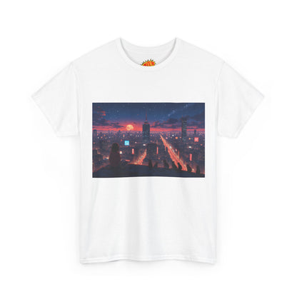 Anime Style City Sunset Scene w/Girl & Cats T-Shirt