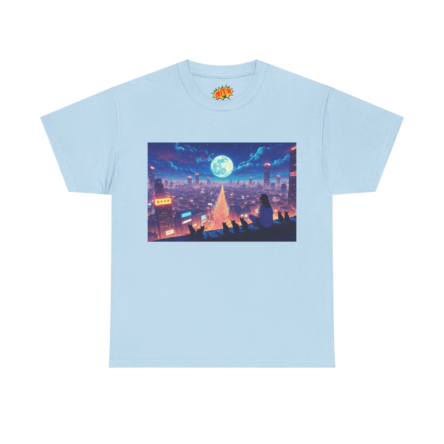 Anime Neon Night Cityscape w/Cats T-Shirt *Multiple Colors*