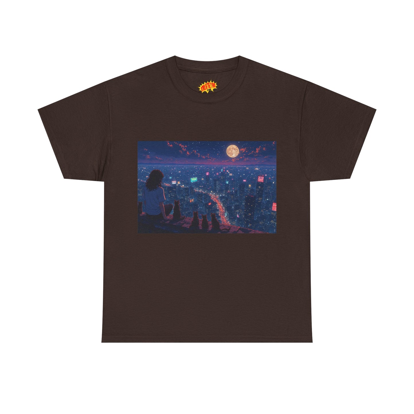 Anime Nighttime Cityscape w/Girl & Cats T-Shirt *Multiple Colors*