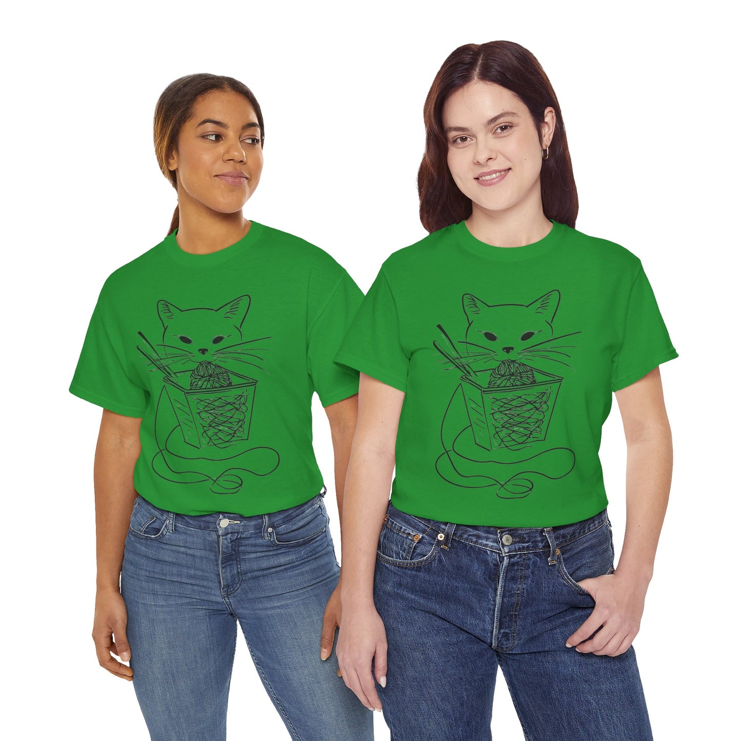 Cat w/Noodles Line Art Drawing Tee Shirt *Multiple Colors*