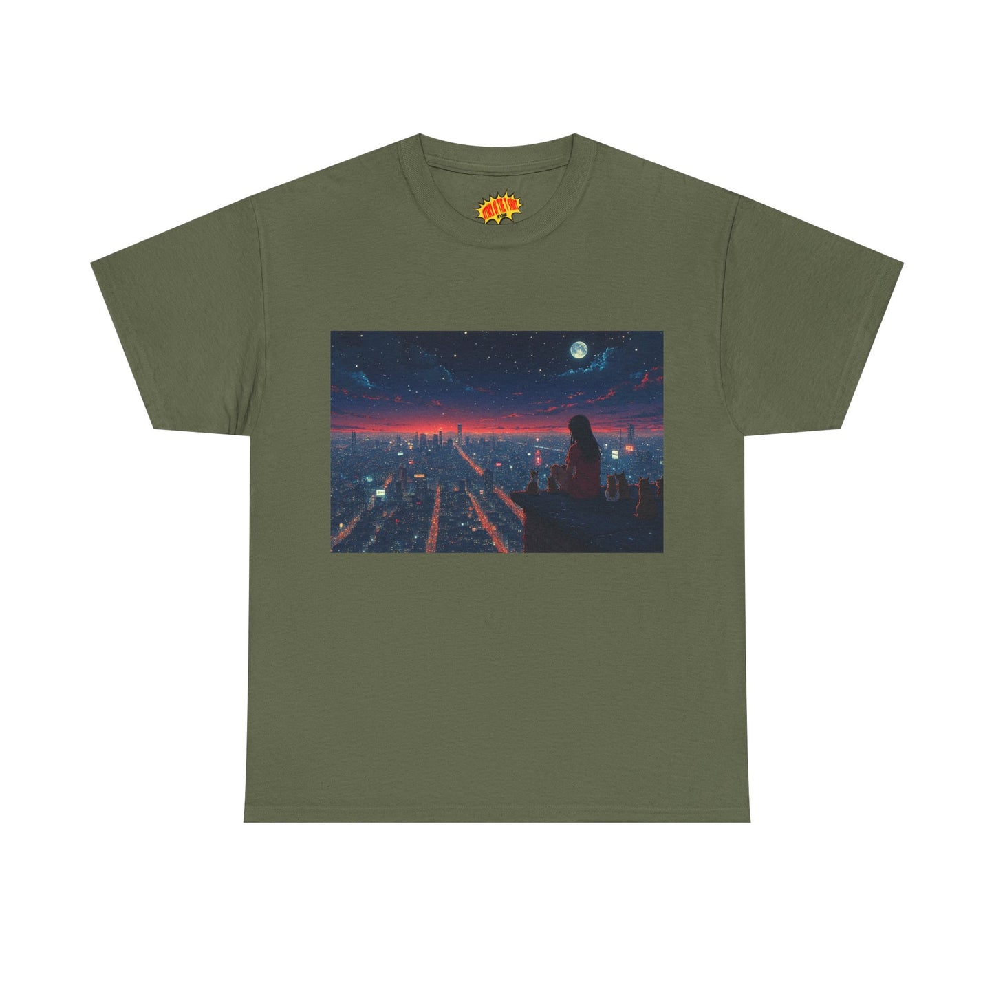 Neon City Anime Night Scene w/Cats T-Shirt *Multiple Colors*
