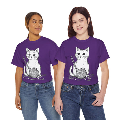 White Cat w/Yarn Ball Art Tee Shirt