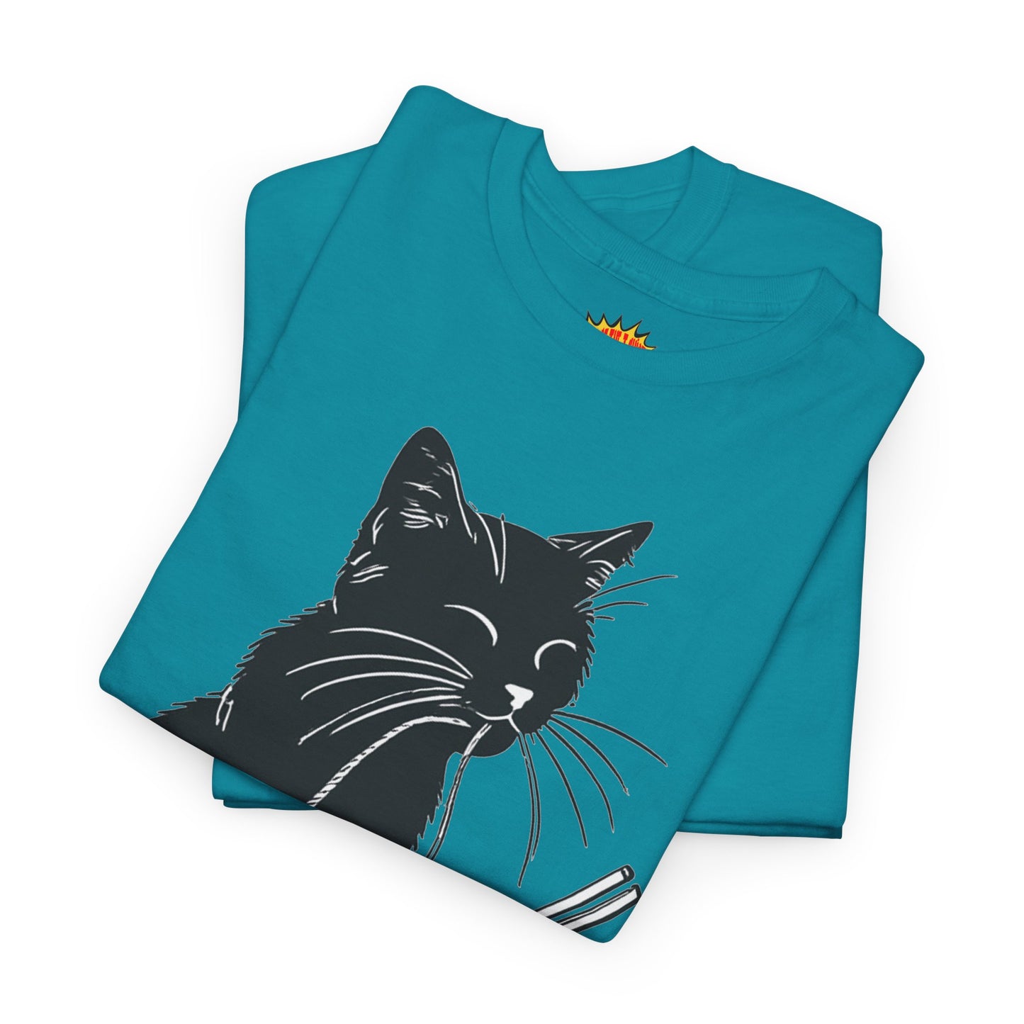Black Cat w/Noodles Drawing Art Tee Shirt *Multiple Colors*