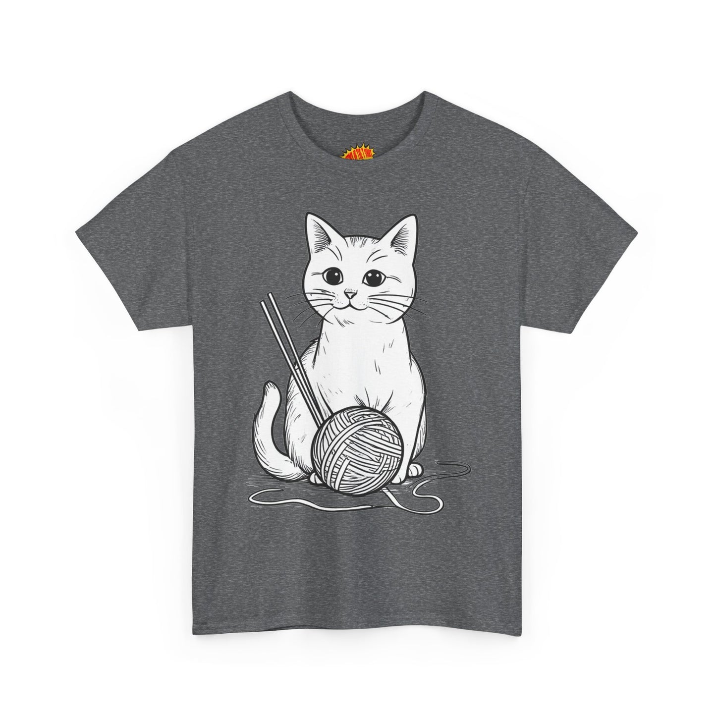 White Cat w/Yarn Ball Art Tee Shirt *Multiple Colors*