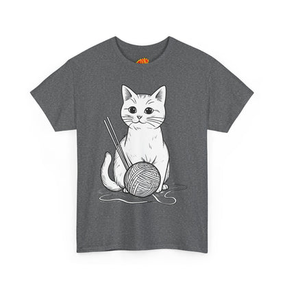 White Cat w/Yarn Ball Art Tee Shirt