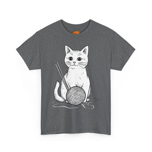 White Cat w/Yarn Ball Art Tee Shirt *Multiple Colors*