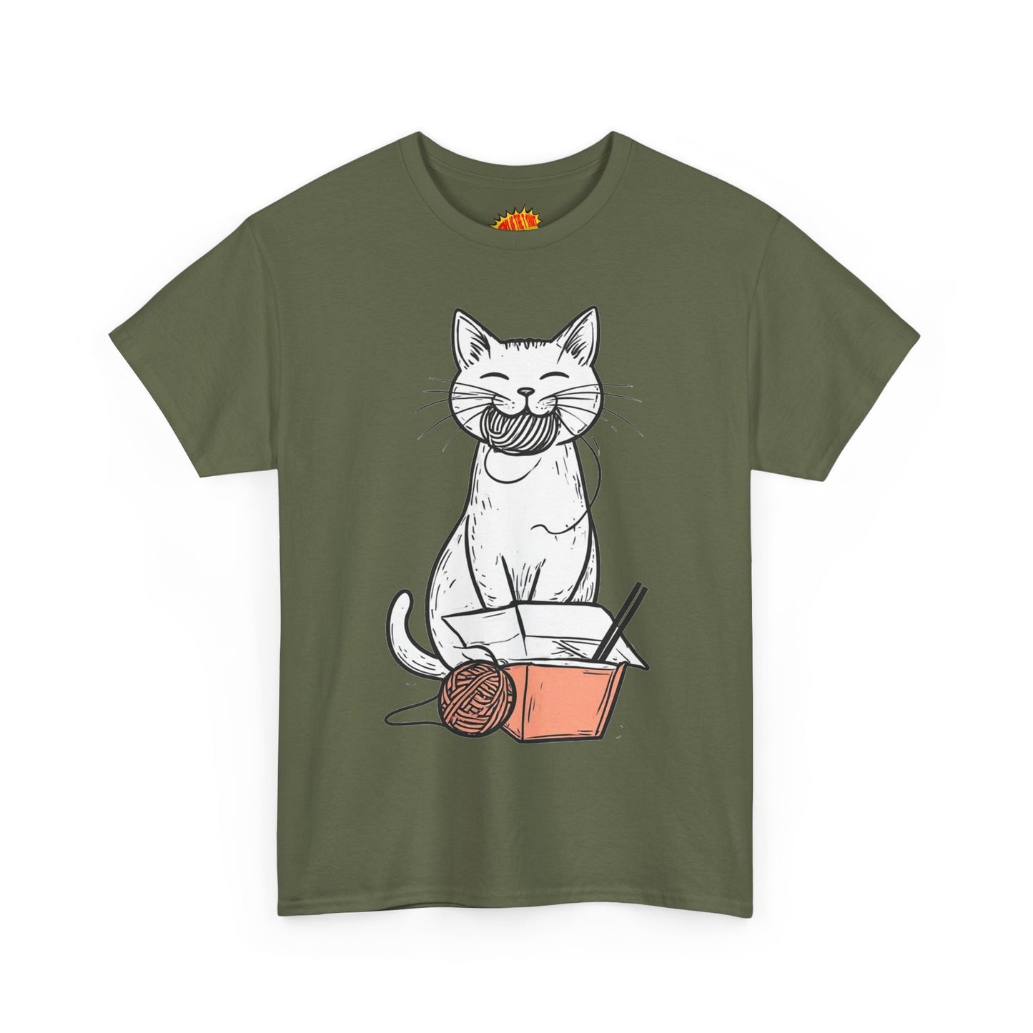Cat w/Yarn Ball Takeout Art Tee Shirt *Multiple Colors*