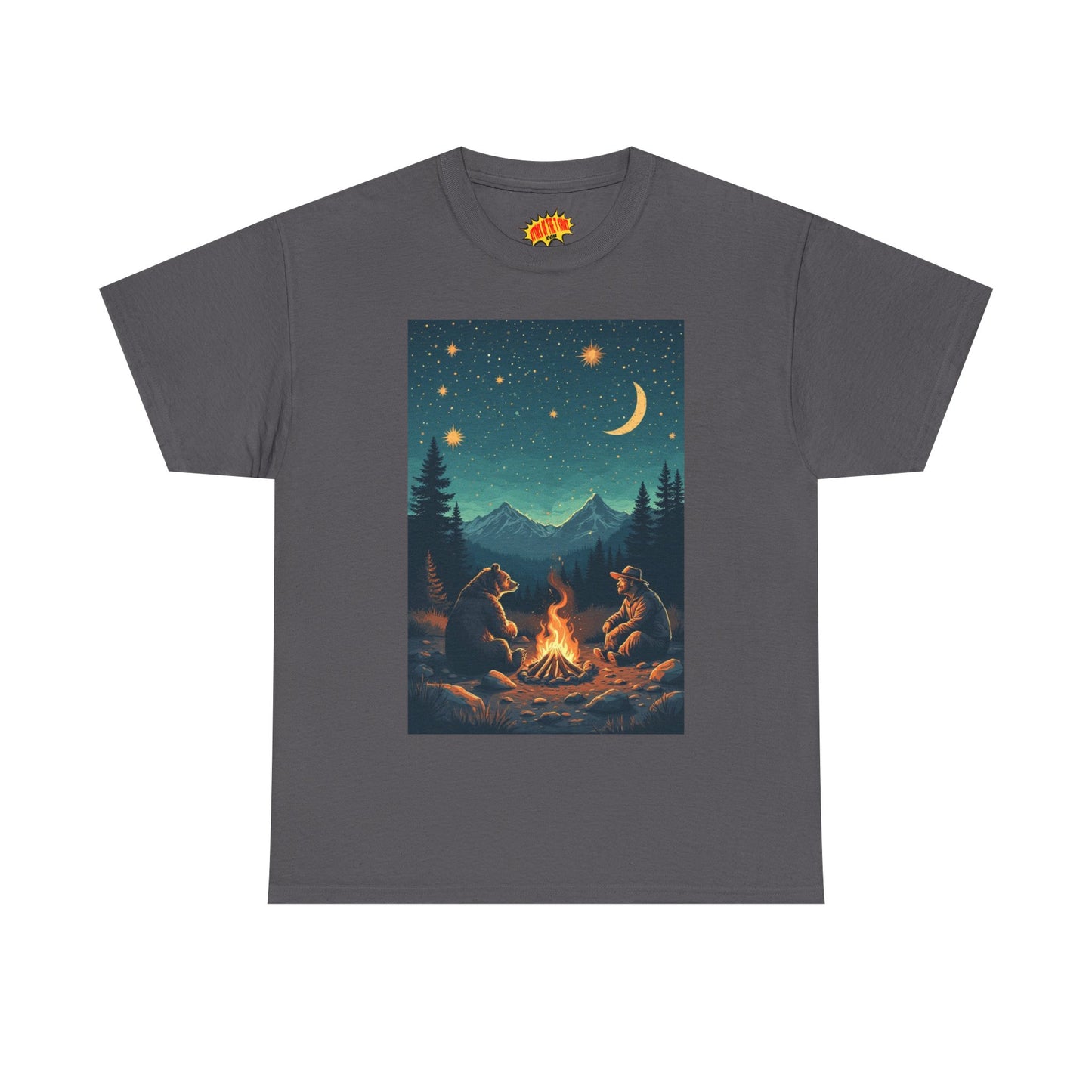 Mountain Man w/Bear Campfire Night Scene T-Shirt *Multiple Colors*