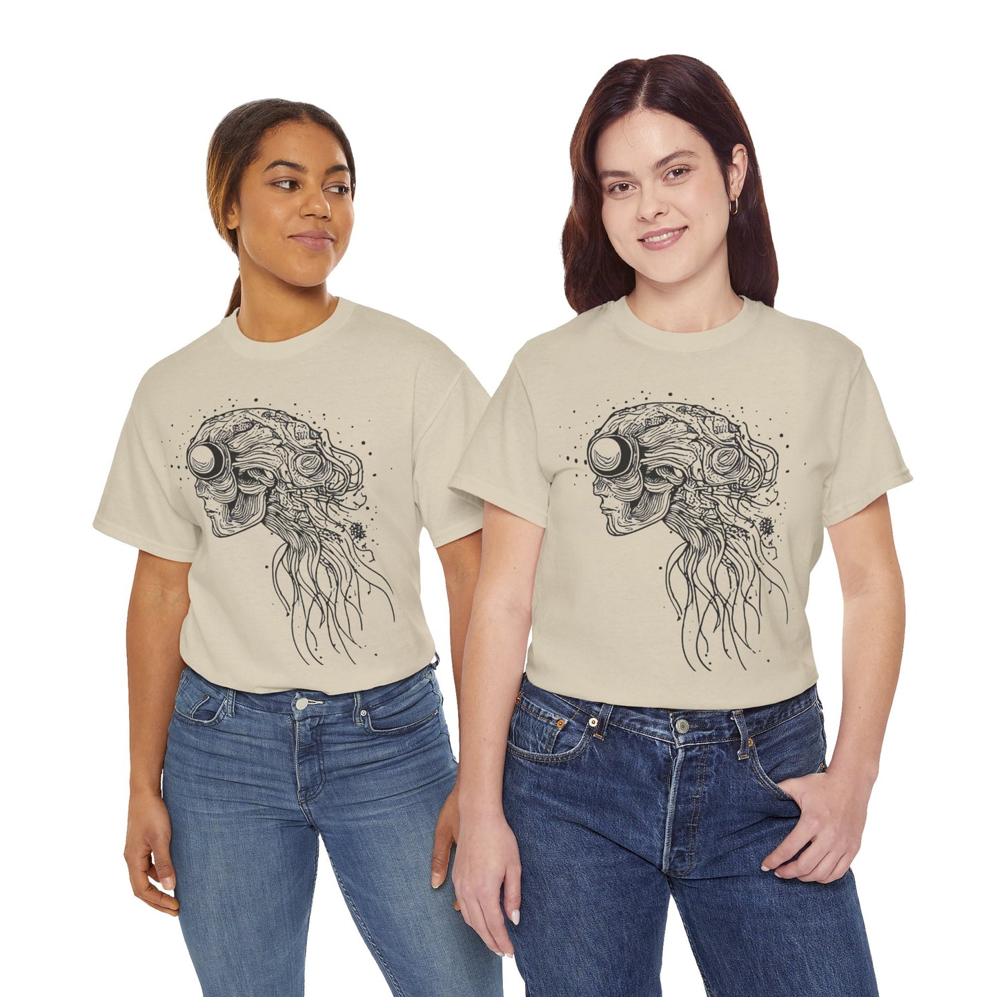 Humanoid Line Drawing Face Graphic Art Tee Shirt *Multiple Colors*