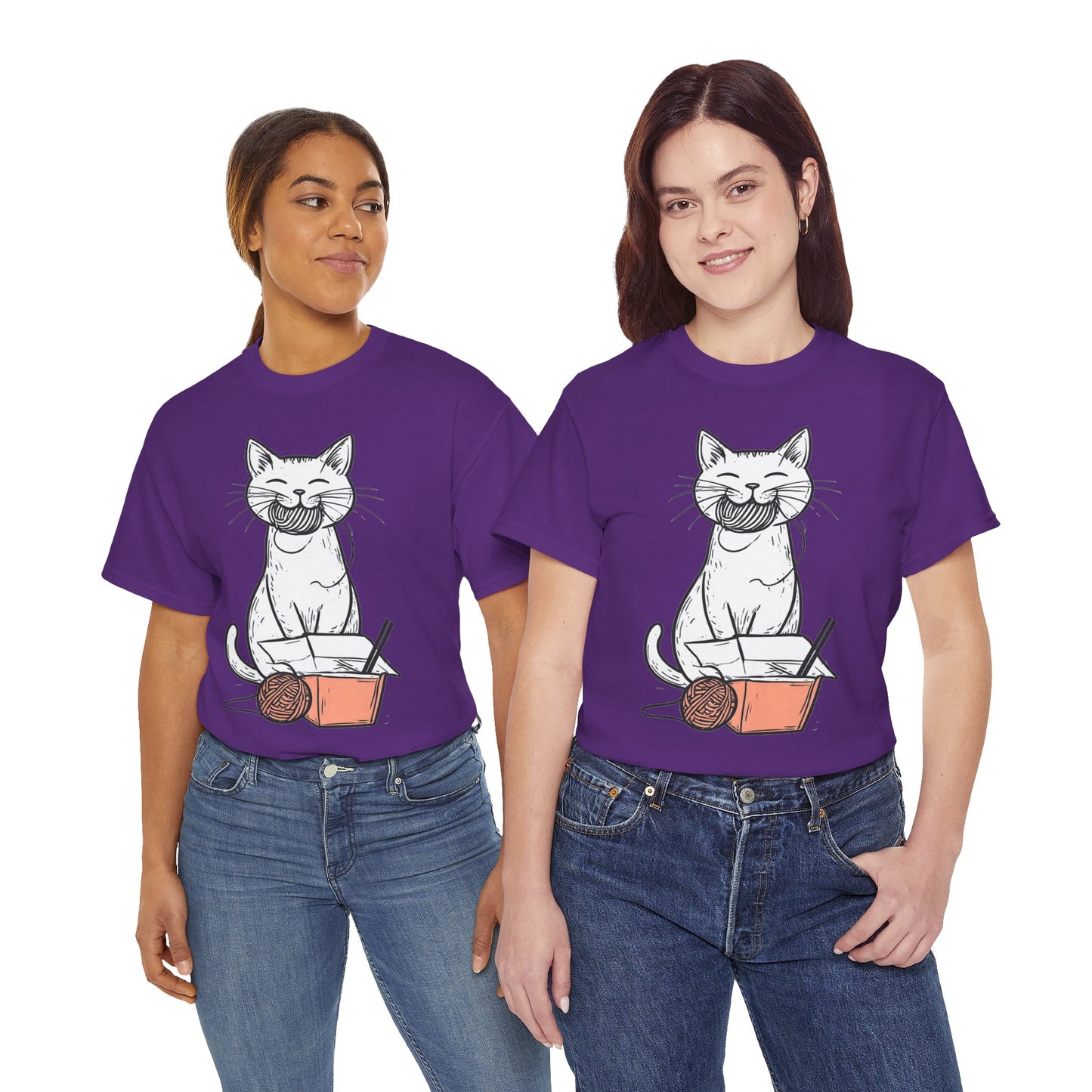 Cat w/Yarn Ball Takeout Art Tee Shirt *Multiple Colors*