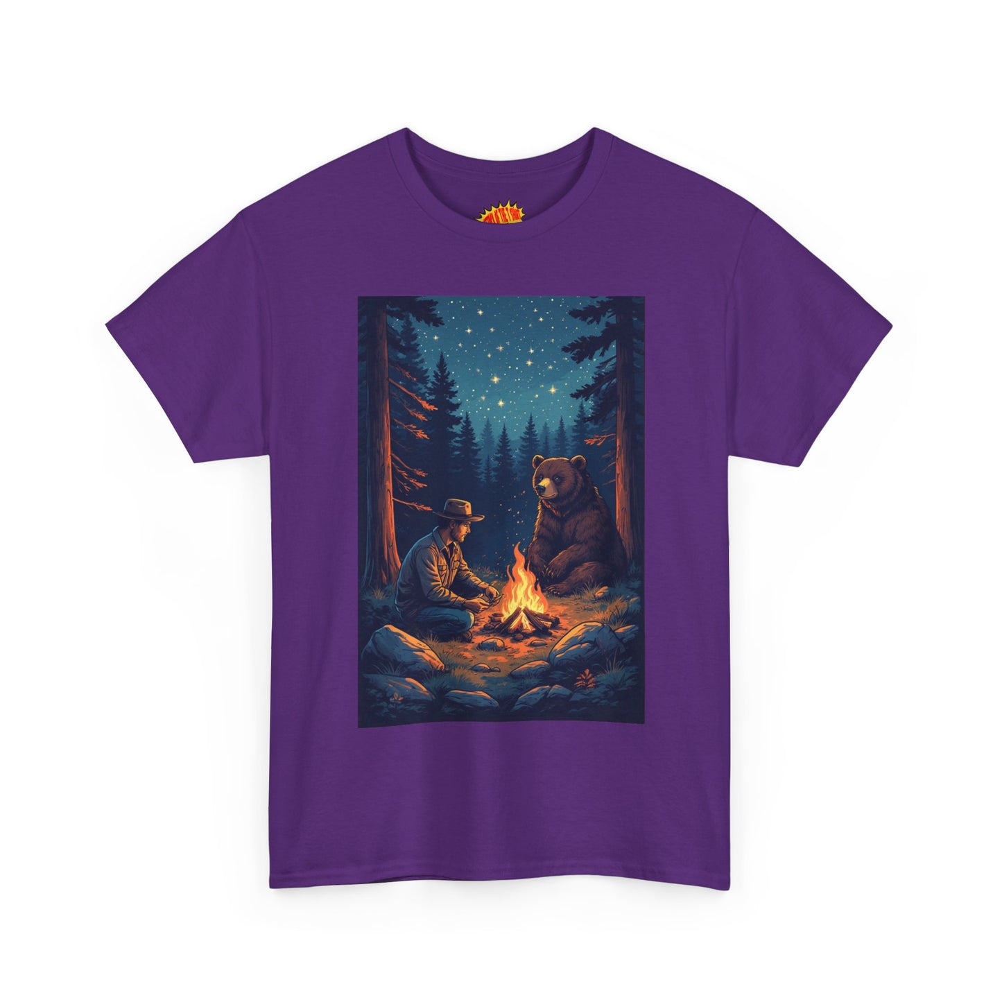 Cowboy w/ Brown Bear Campfire Scene T-Shirt *Multiple Colors*