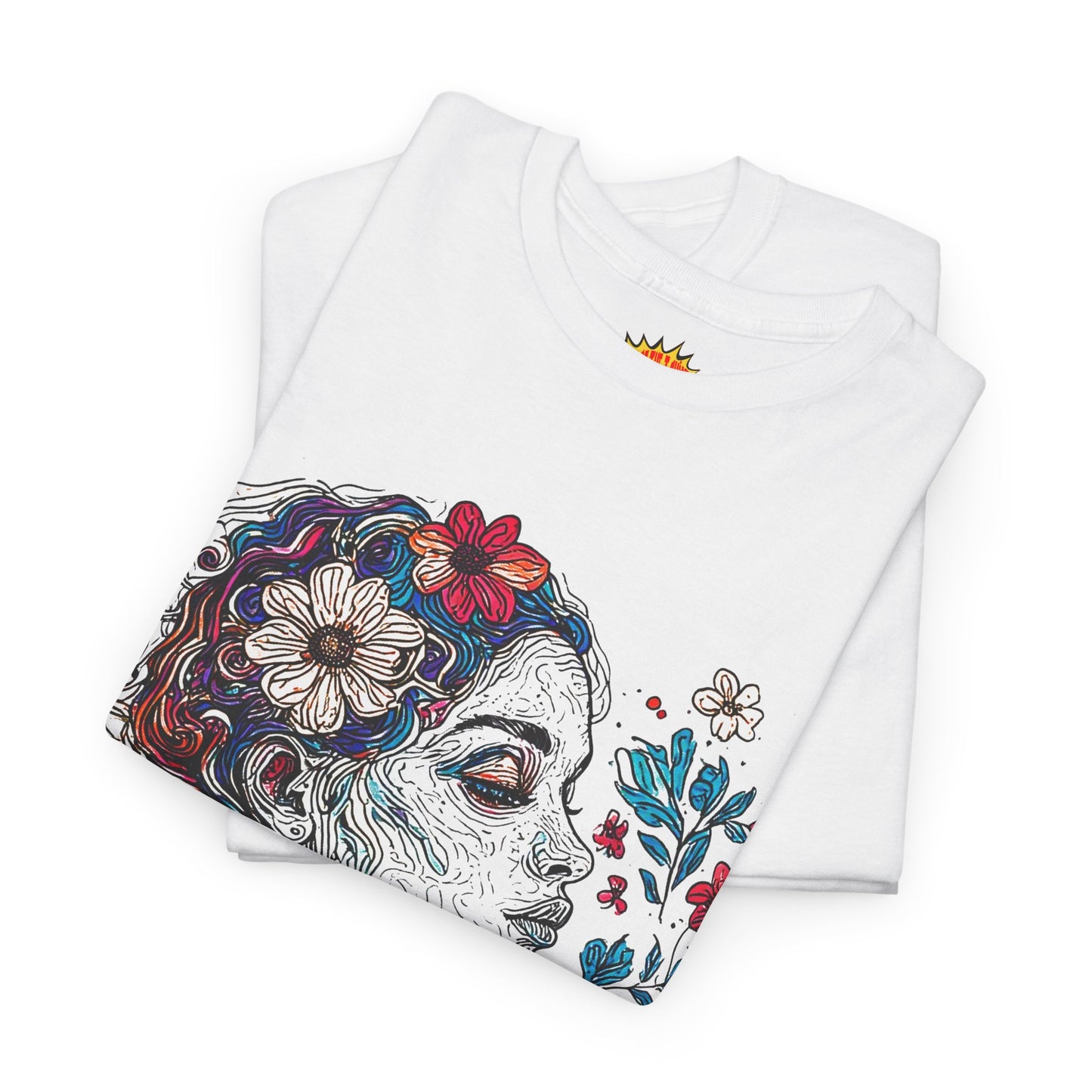 Multicolor Line Drawing Human Graphic Flower Art Tee Shirt *Multiple Colors*