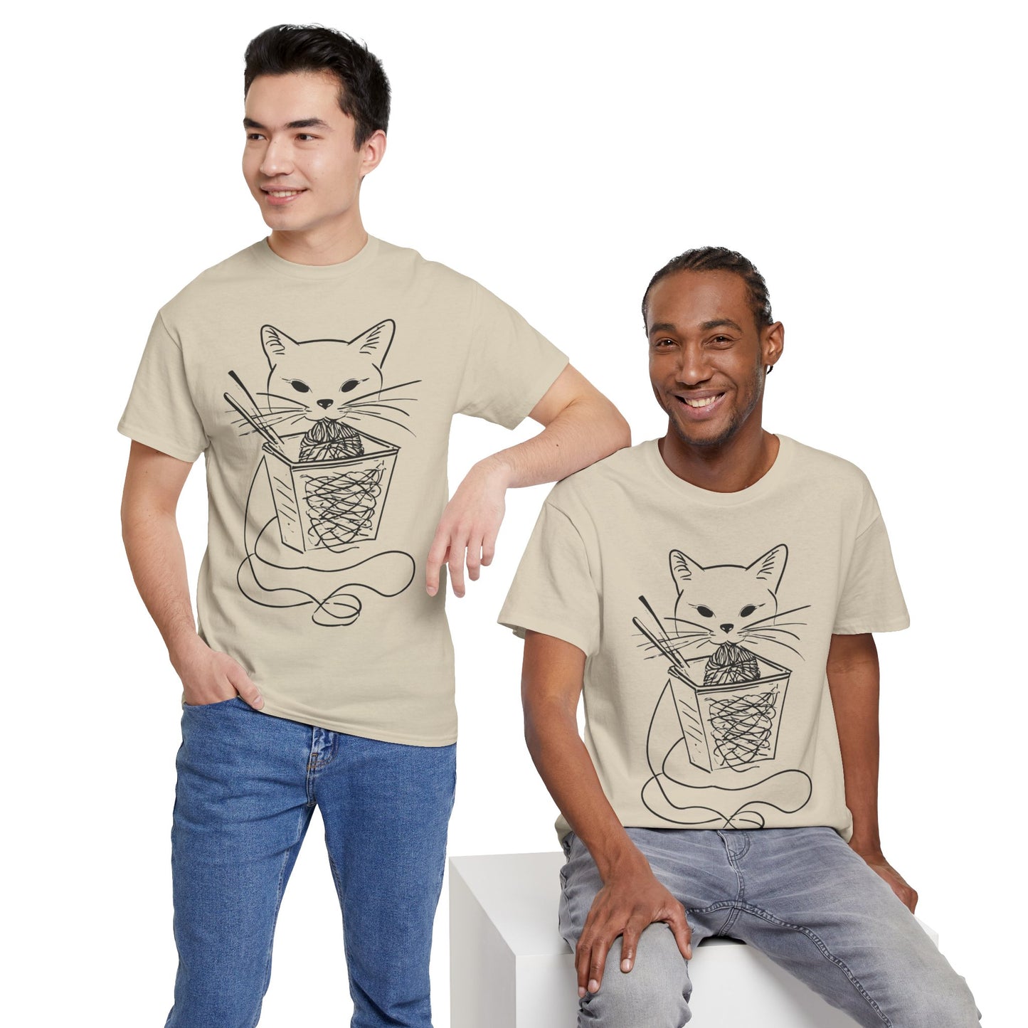 Cat w/Noodles Line Art Drawing Tee Shirt *Multiple Colors*