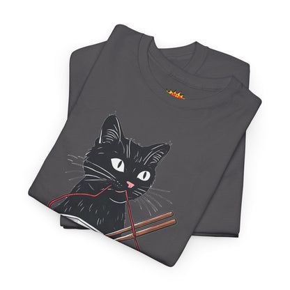 Black Cat w/Noodles + Yarn Ball Art Drawing Tee Shirt