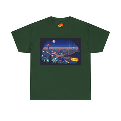 Anime Neon Cityscape Scene w/Girl & Cats T-Shirt