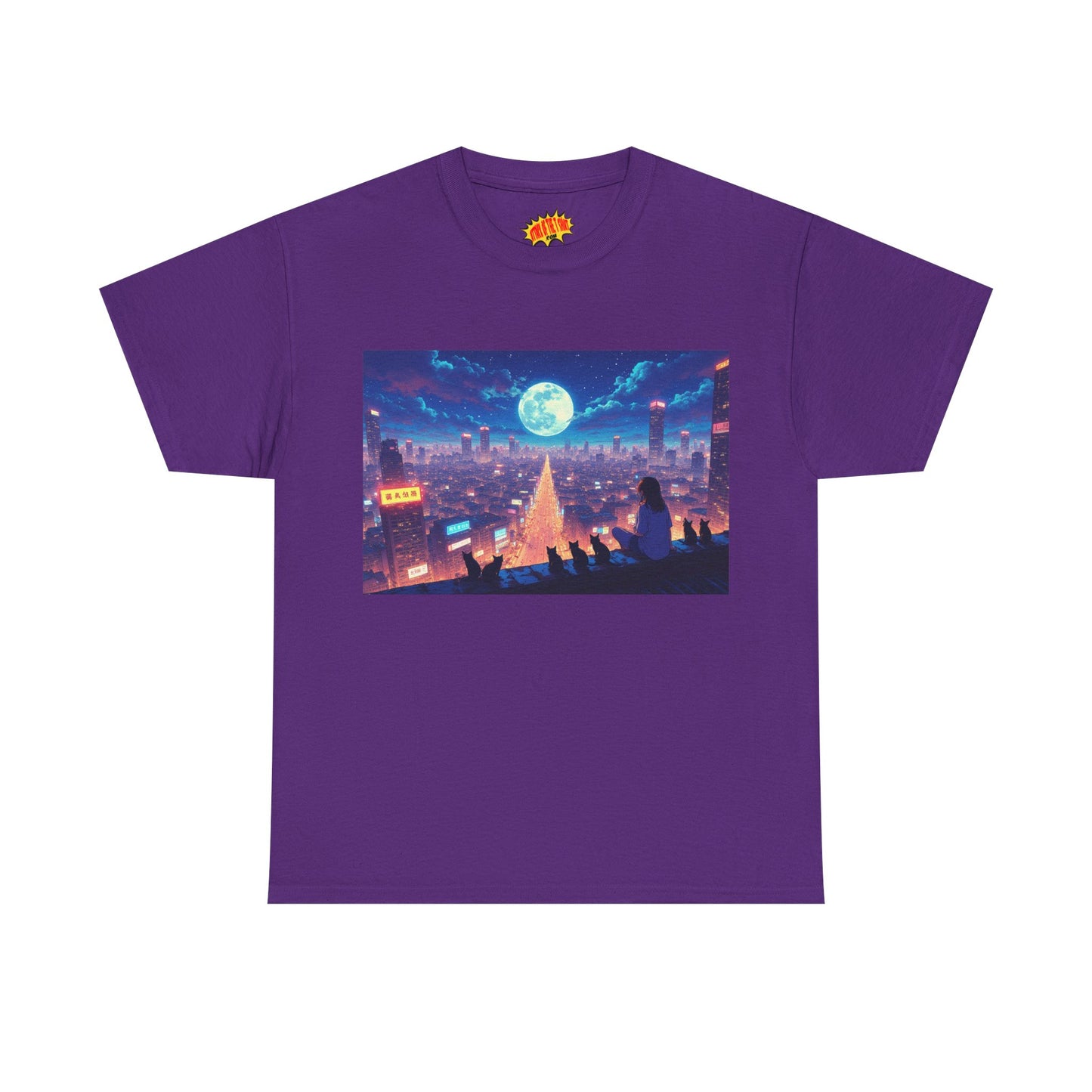 Anime Neon Night Cityscape w/Cats T-Shirt *Multiple Colors*