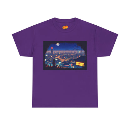Anime Neon Cityscape Scene w/Girl & Cats T-Shirt