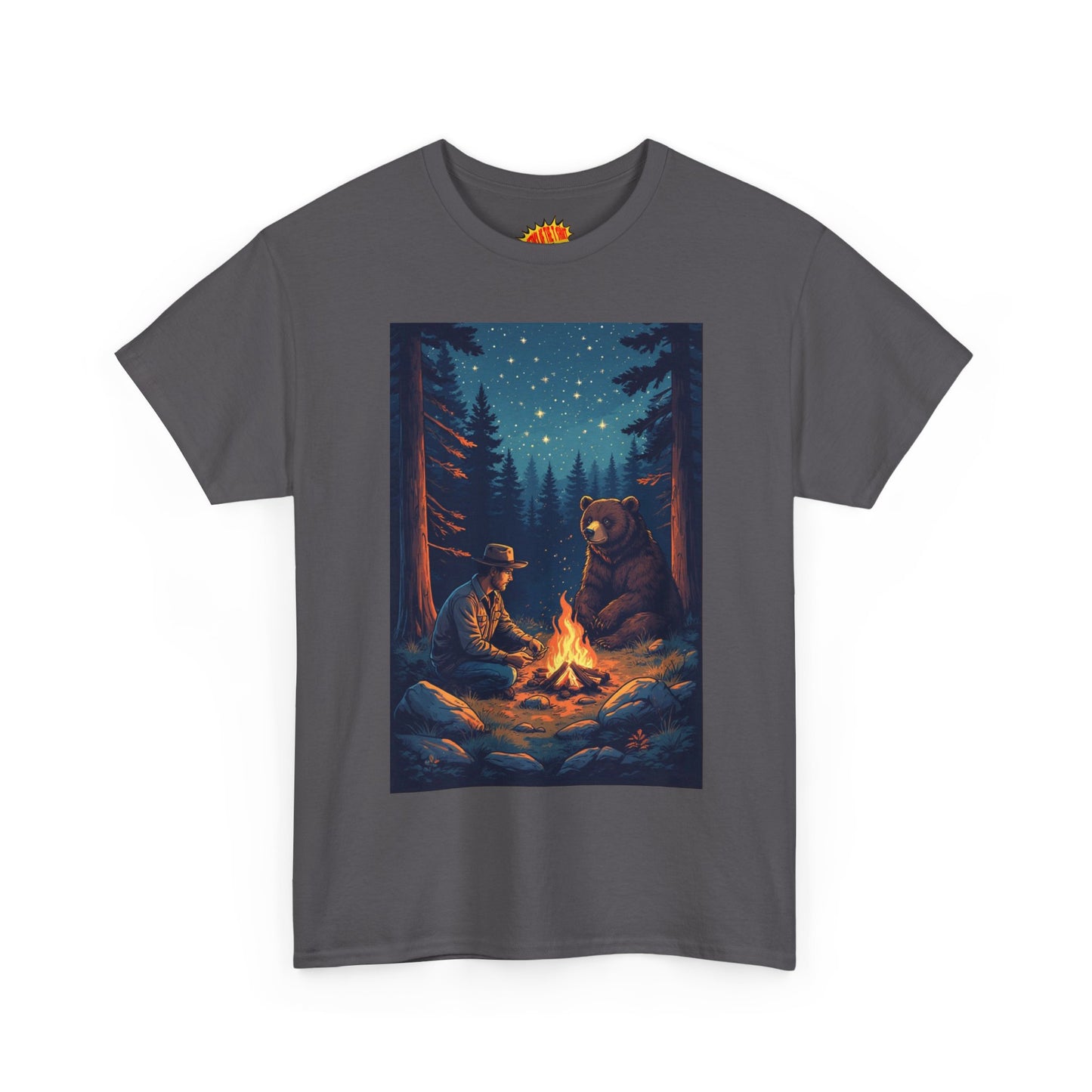 Cowboy w/ Brown Bear Campfire Scene T-Shirt *Multiple Colors*