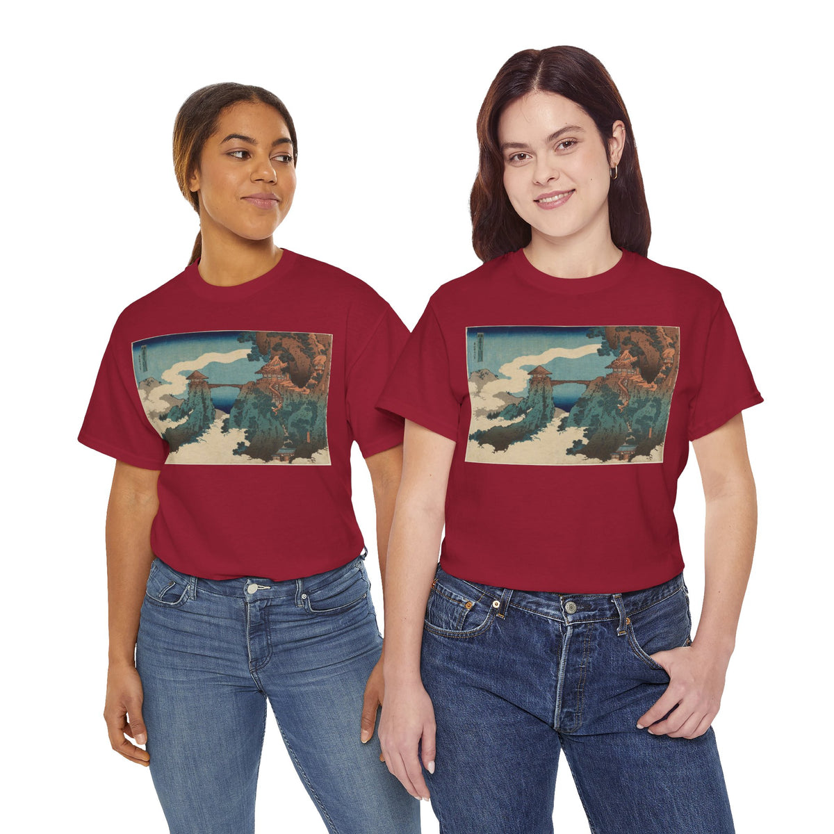 The Hanging-cloud Bridge by Katushika Hokusai - Heavy Cotton Tee *Dark Colors*