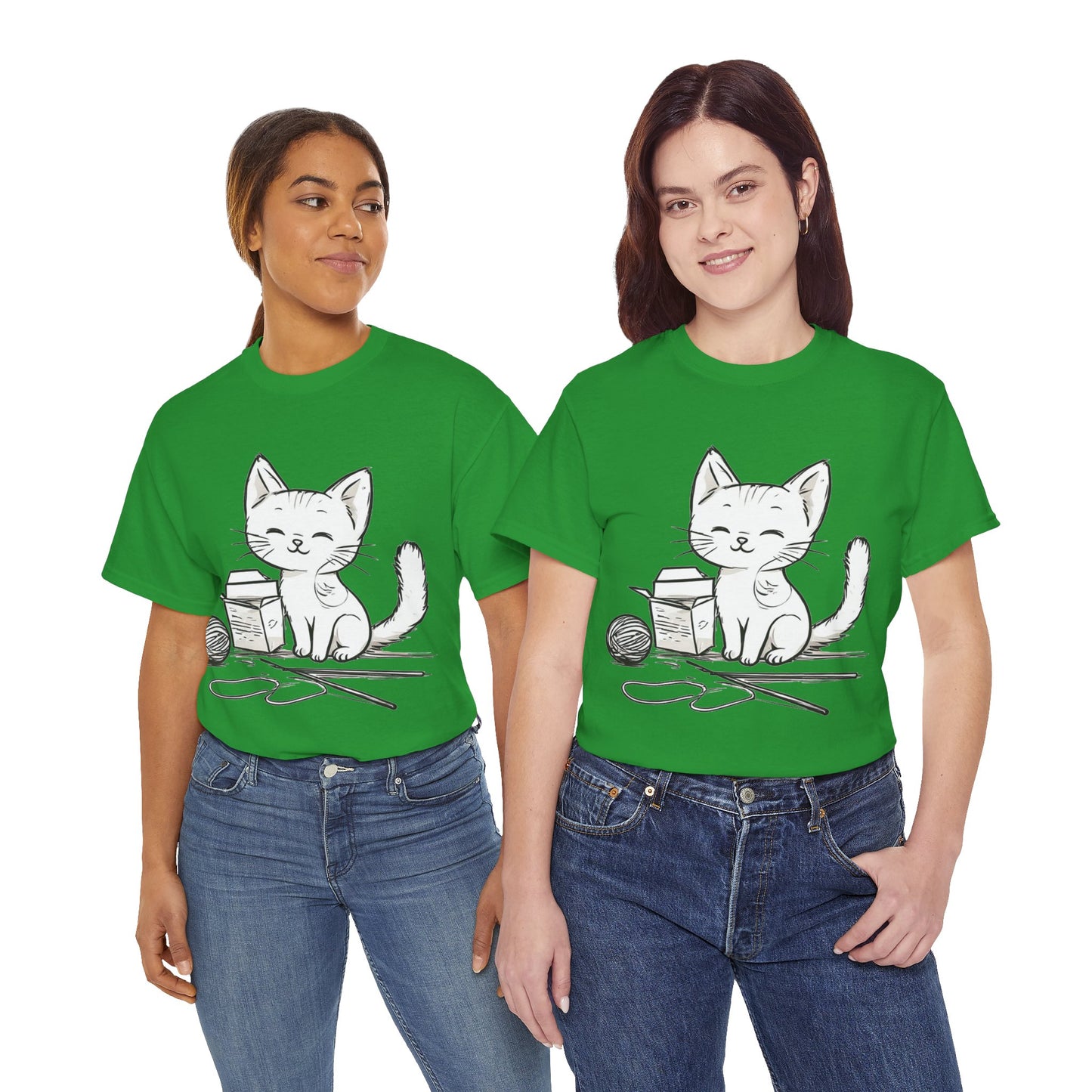 White Cat w/Takeout Yarn Art Tee Shirt *Multiple Colors*