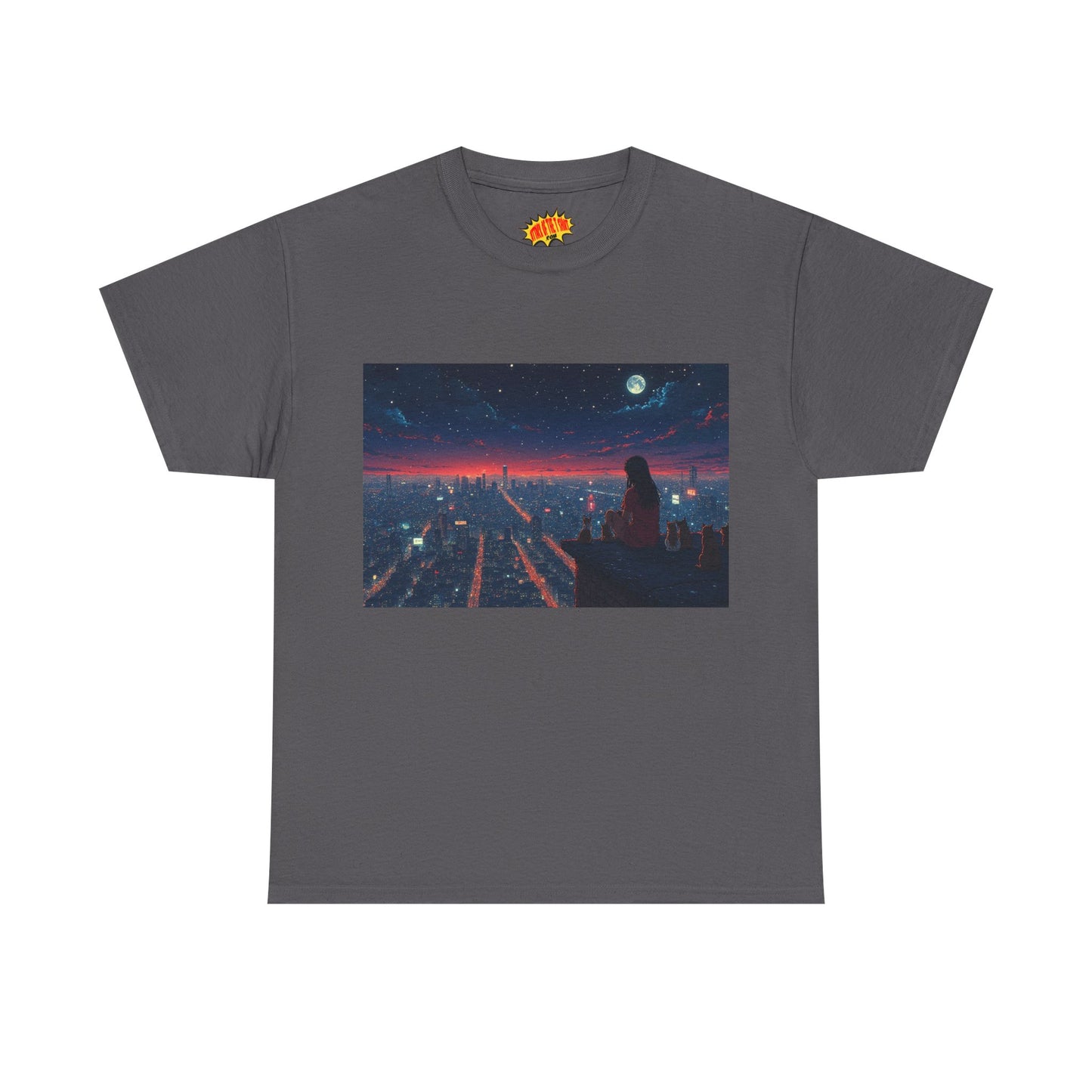 Neon City Anime Night Scene w/Cats T-Shirt *Multiple Colors*
