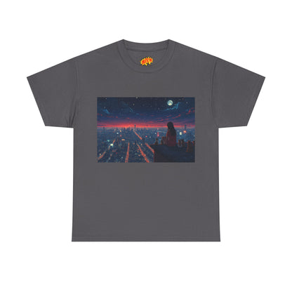 Neon City Anime Night Scene w/Cats T-Shirt