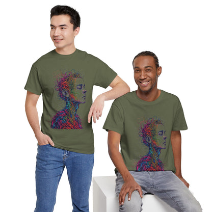 Multicolor Line Drawing Human Graphic Art Tee Shirt