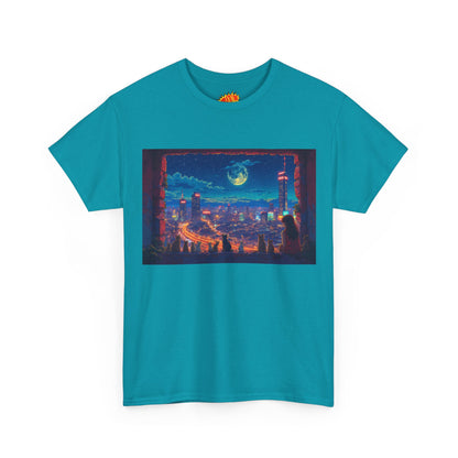 Anime Cityscape Night Scene w/Girl & Cats T-Shirt