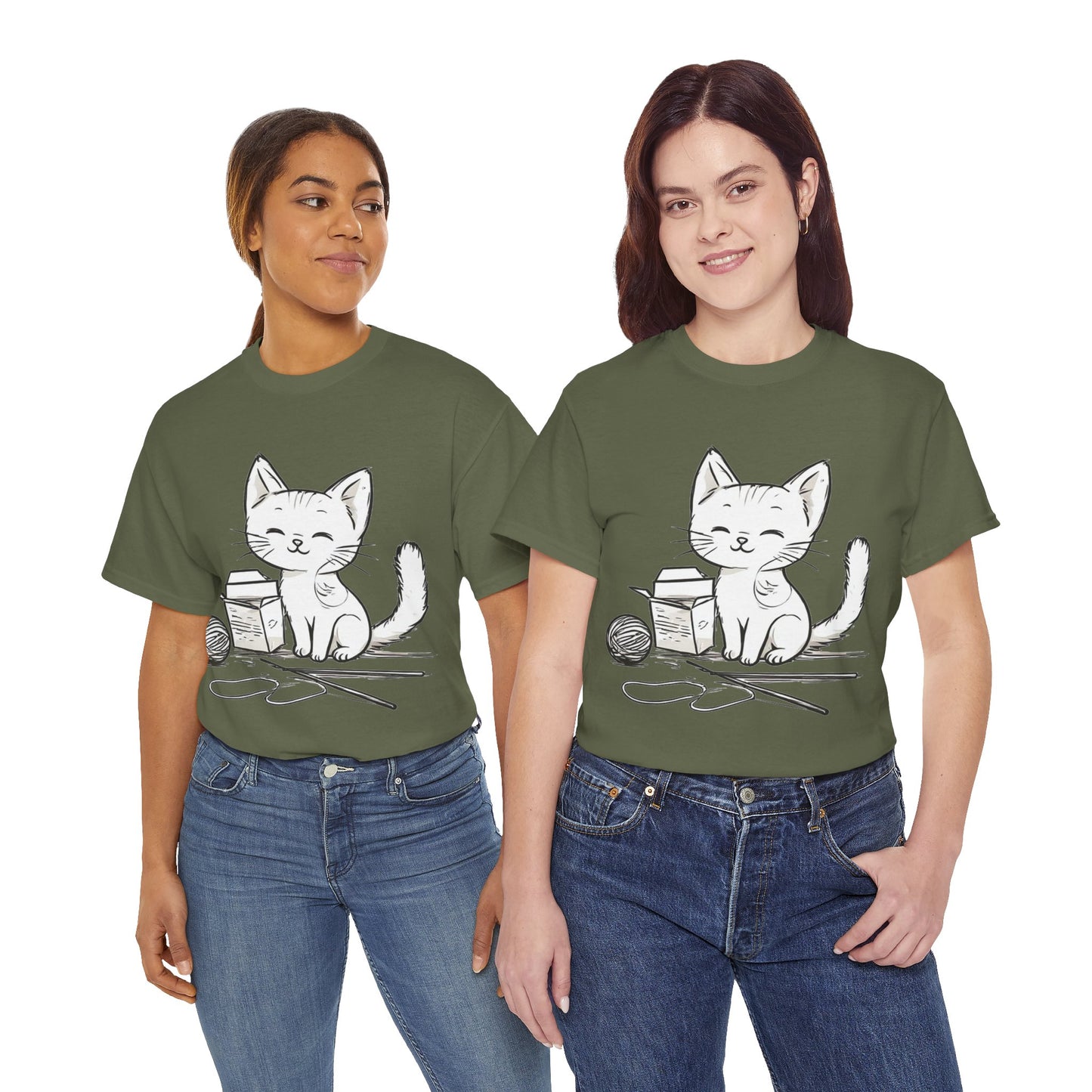 White Cat w/Takeout Yarn Art Tee Shirt *Multiple Colors*