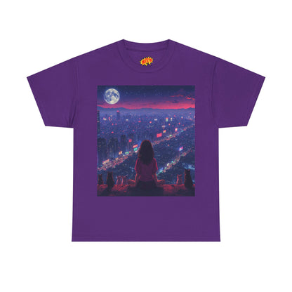 Anime City Neon Night Scene w/Girl & Cats T-Shirt