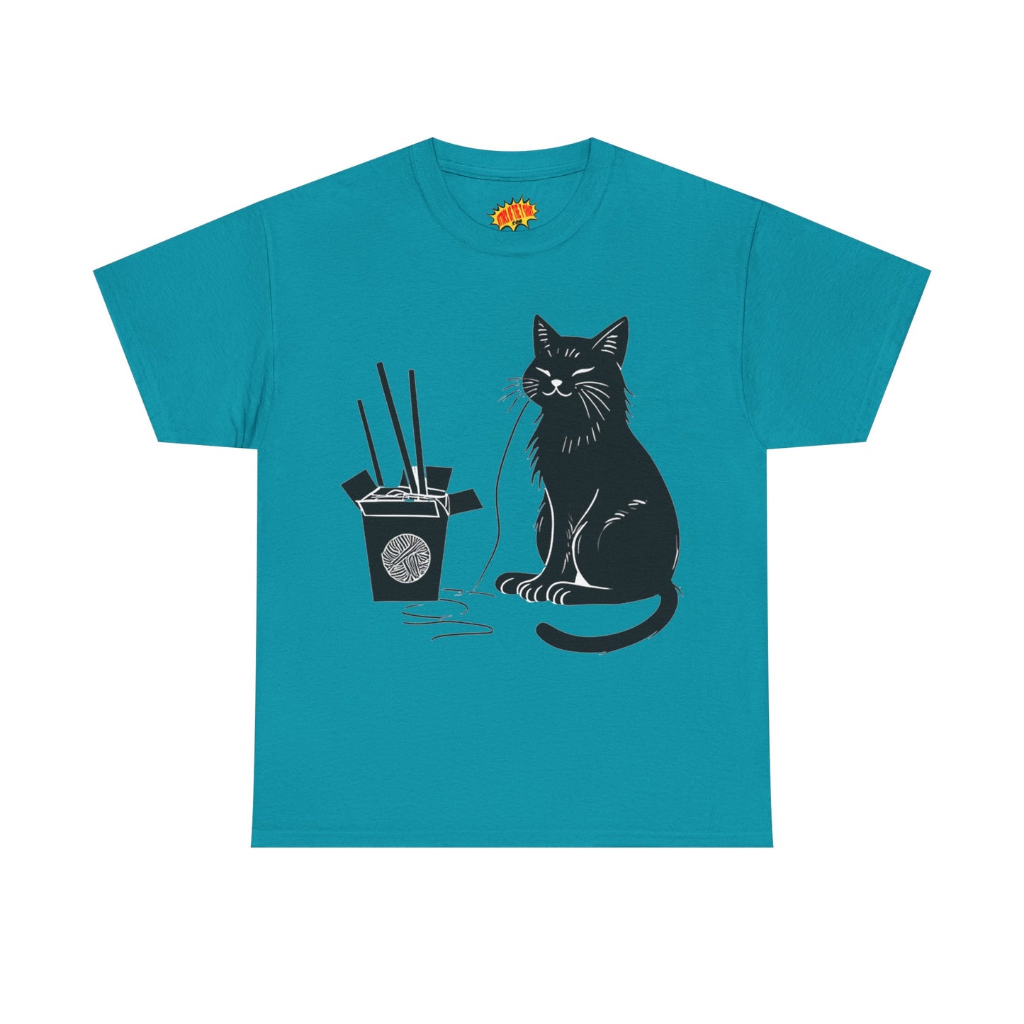 Black Cat w/Takeout Yarn Art Tee Shirt *Multiple Colors*