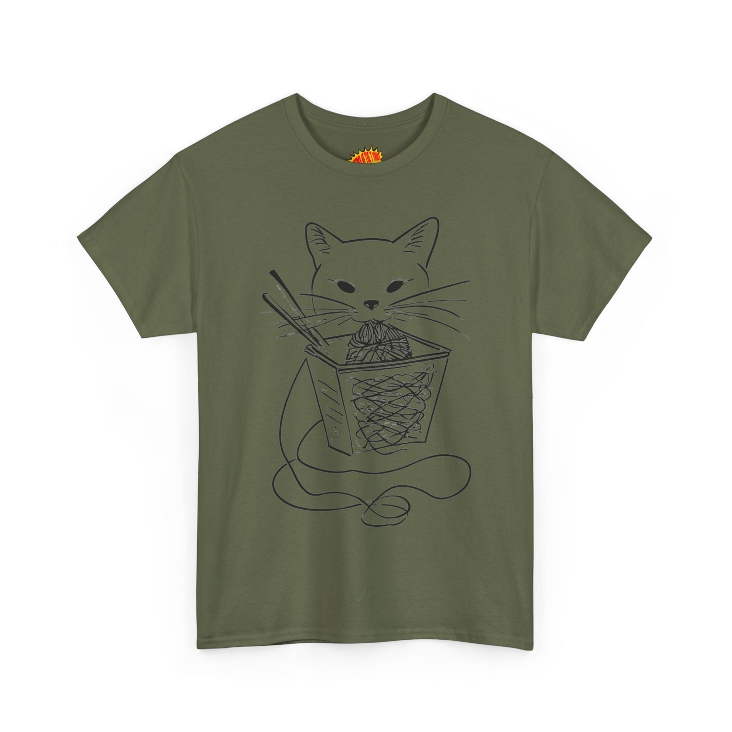 Cat w/Noodles Line Art Drawing Tee Shirt *Multiple Colors*