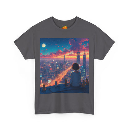 Neon City Anime Nighttime Scene w/Cats T-Shirt