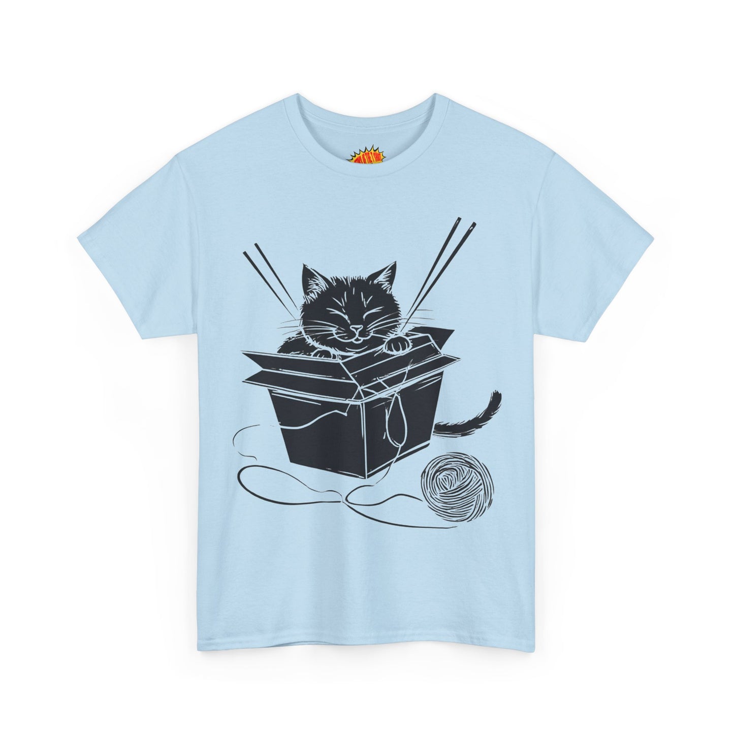 Black Cat w/Box + Yarn Ball Art Drawing Tee Shirt *Multiple Colors*