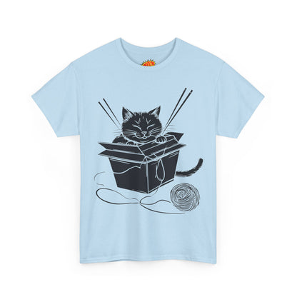 Black Cat w/Box + Yarn Ball Art Drawing Tee Shirt