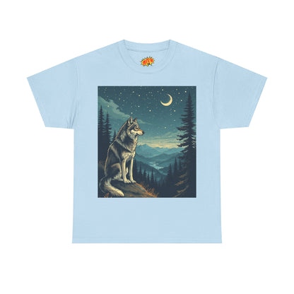 Wolf with Sliver Moon Scene T-Shirt