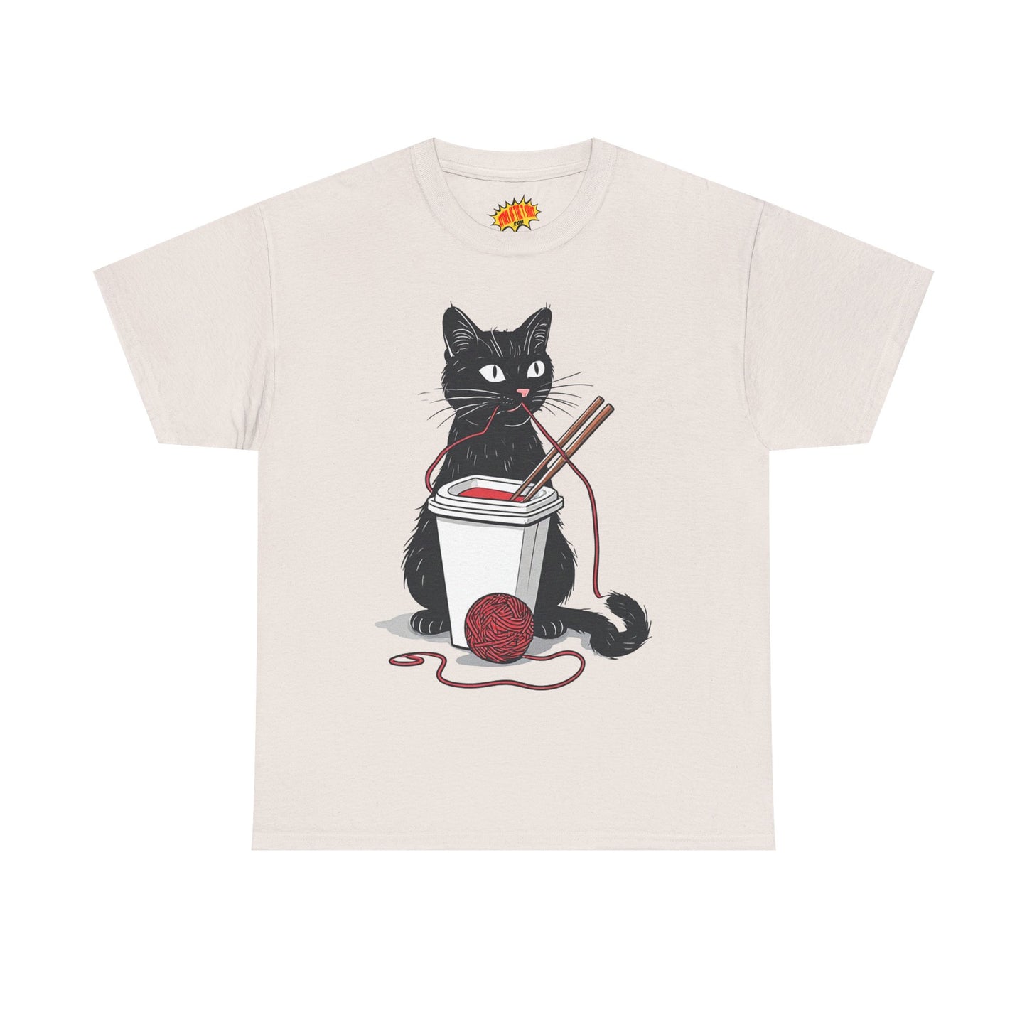 Black Cat w/Noodles + Yarn Ball Art Drawing Tee Shirt *Multiple Colors*