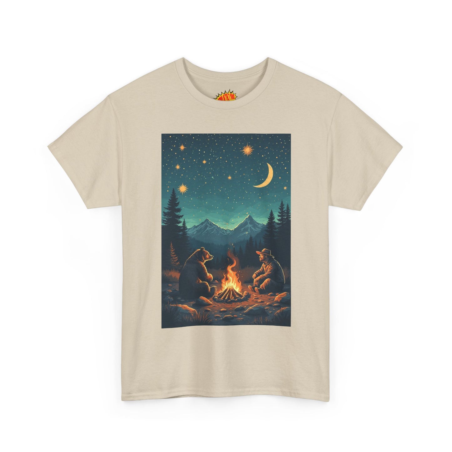 Mountain Man w/Bear Campfire Night Scene T-Shirt *Multiple Colors*