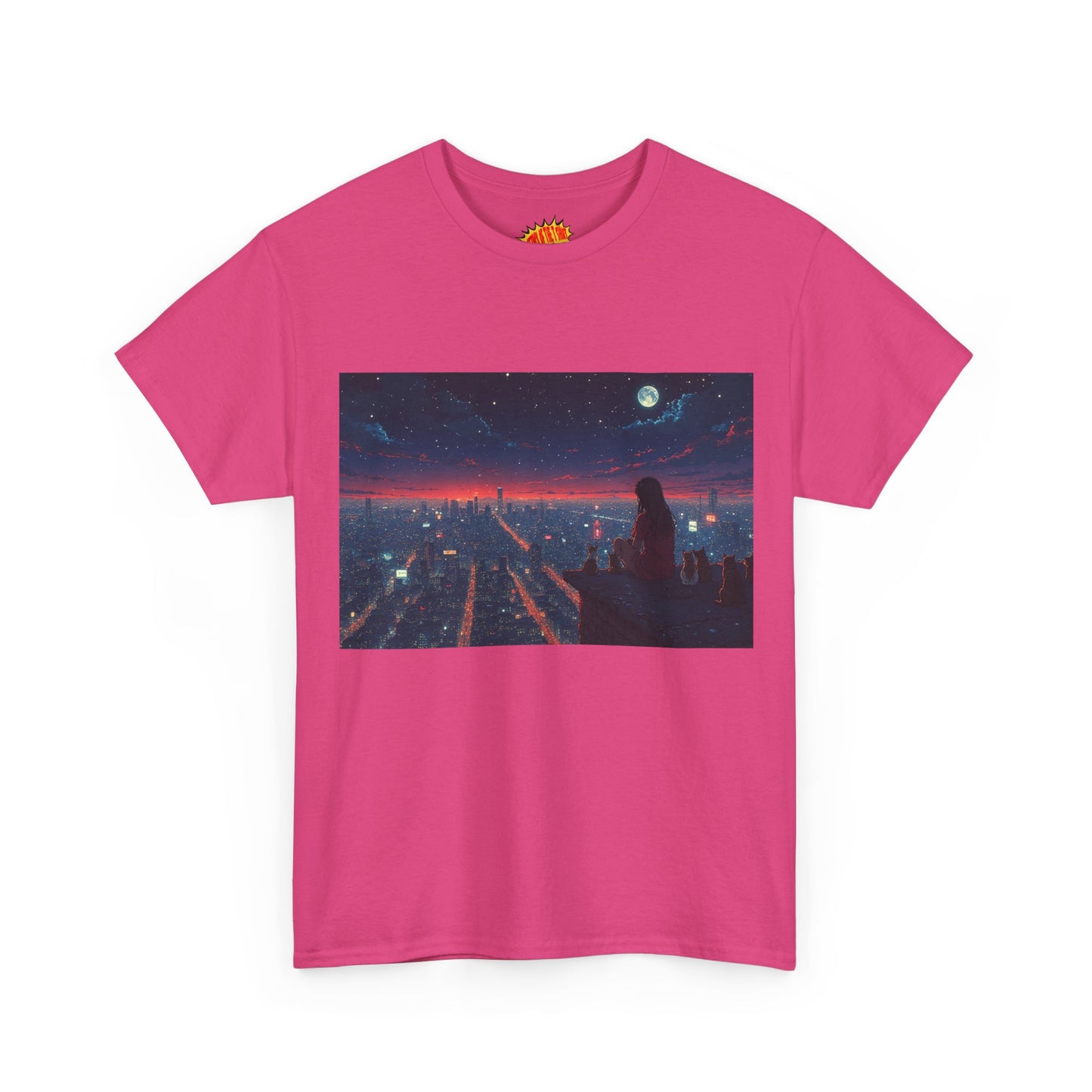 Neon City Anime Night Scene w/Cats T-Shirt *Multiple Colors*