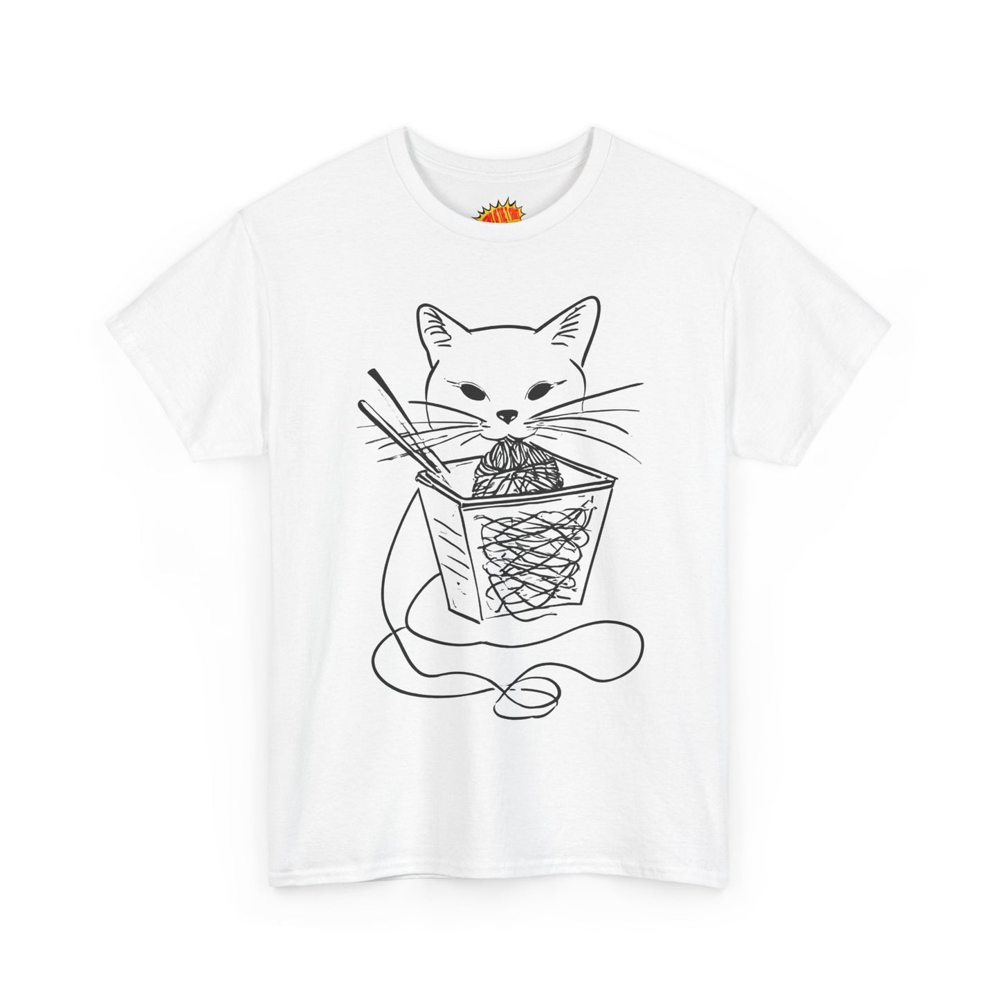 Cat w/Noodles Line Art Drawing Tee Shirt *Multiple Colors*