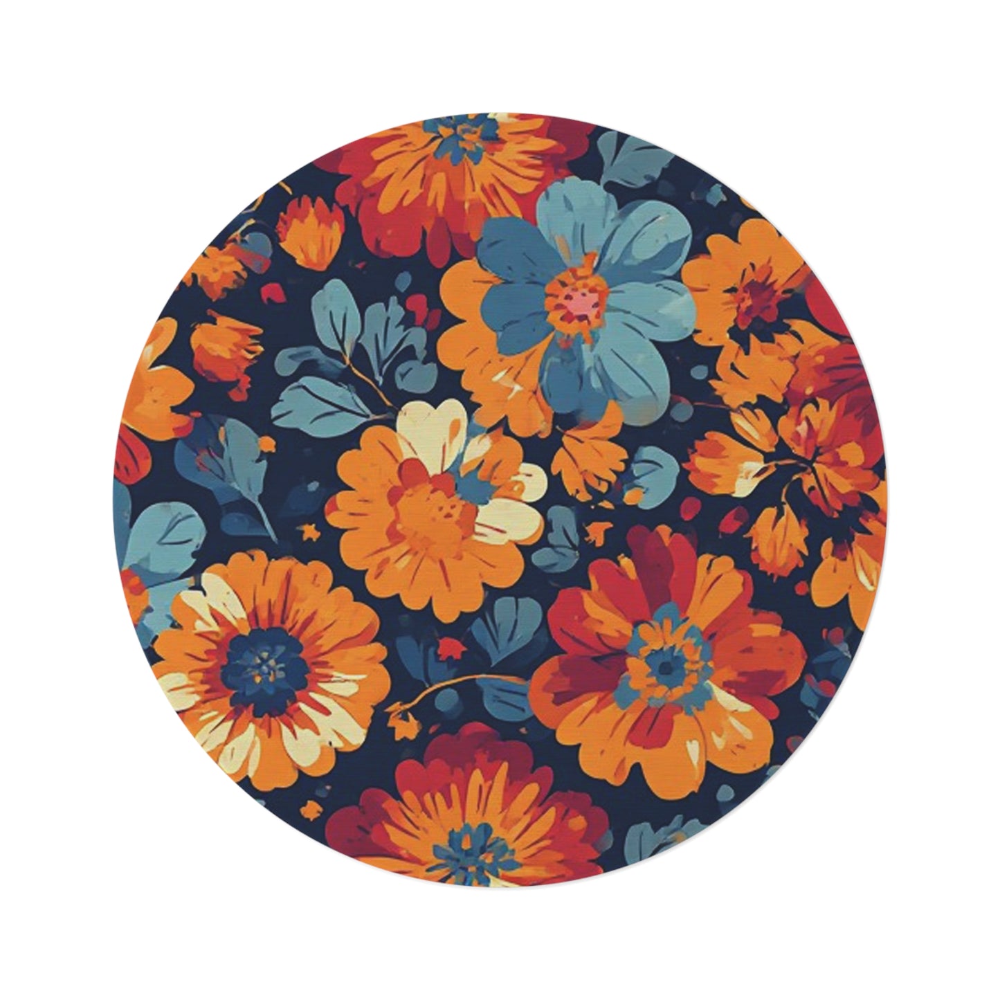 Retro Flower Pattern 60's/70's Style Area Rug - 60in Diameter Round Rug 4