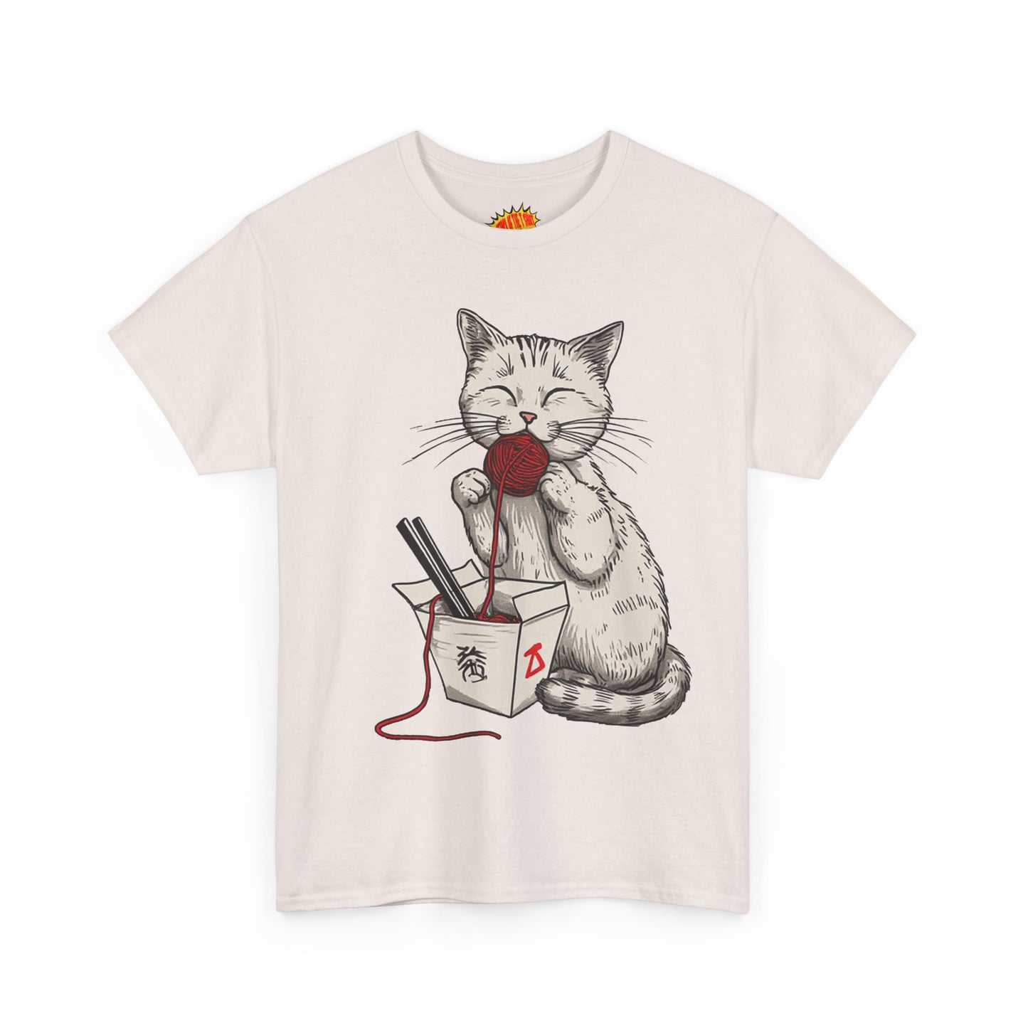 Cat w/Takeout Yarn Noodles Art Tee Shirt *Multiple Colors*