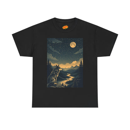 Mountain Wolf with River & Full Moon T-Shirt