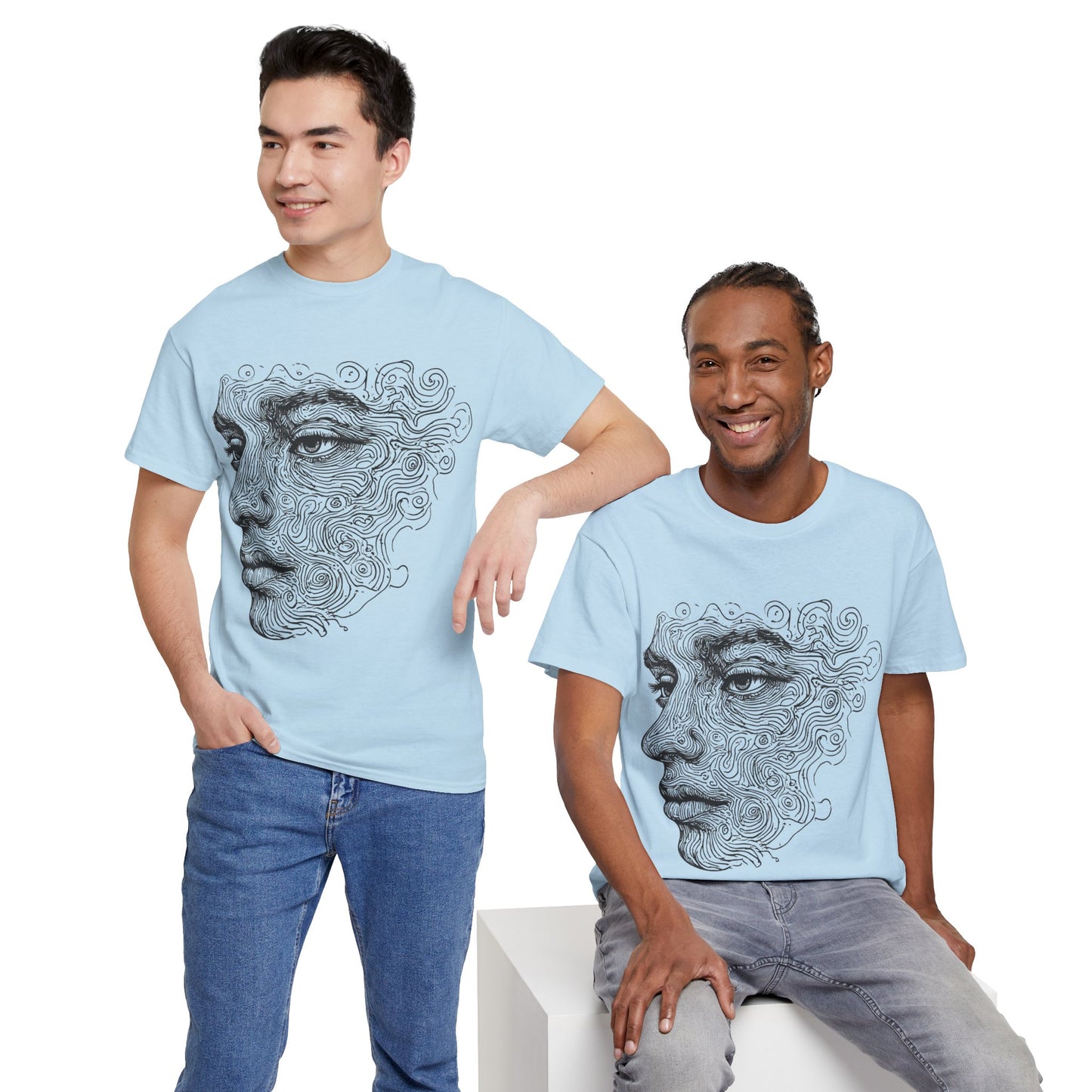 Human Face Silhouette Line Drawing Graphic Art Tee Shirt *Multiple Colors*