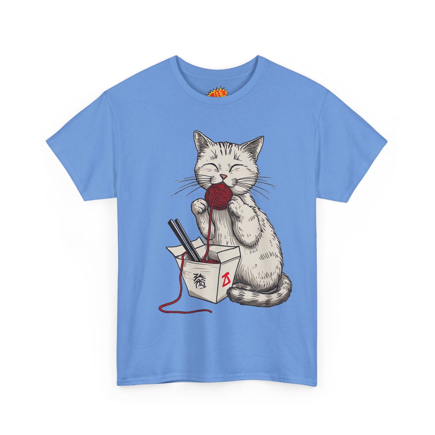 Cat w/Takeout Yarn Noodles Art Tee Shirt *Multiple Colors*