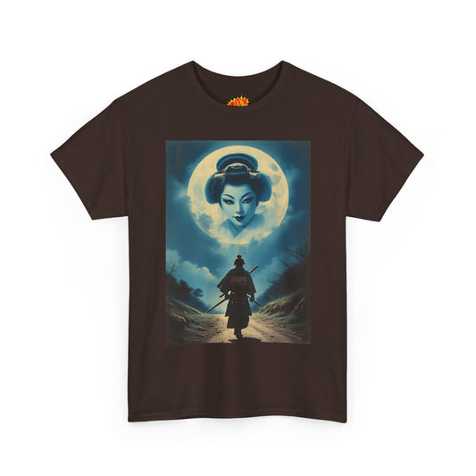 Walking Samurai w/Full Moon Geisha Woman T-Shirt *Multiple Colors*