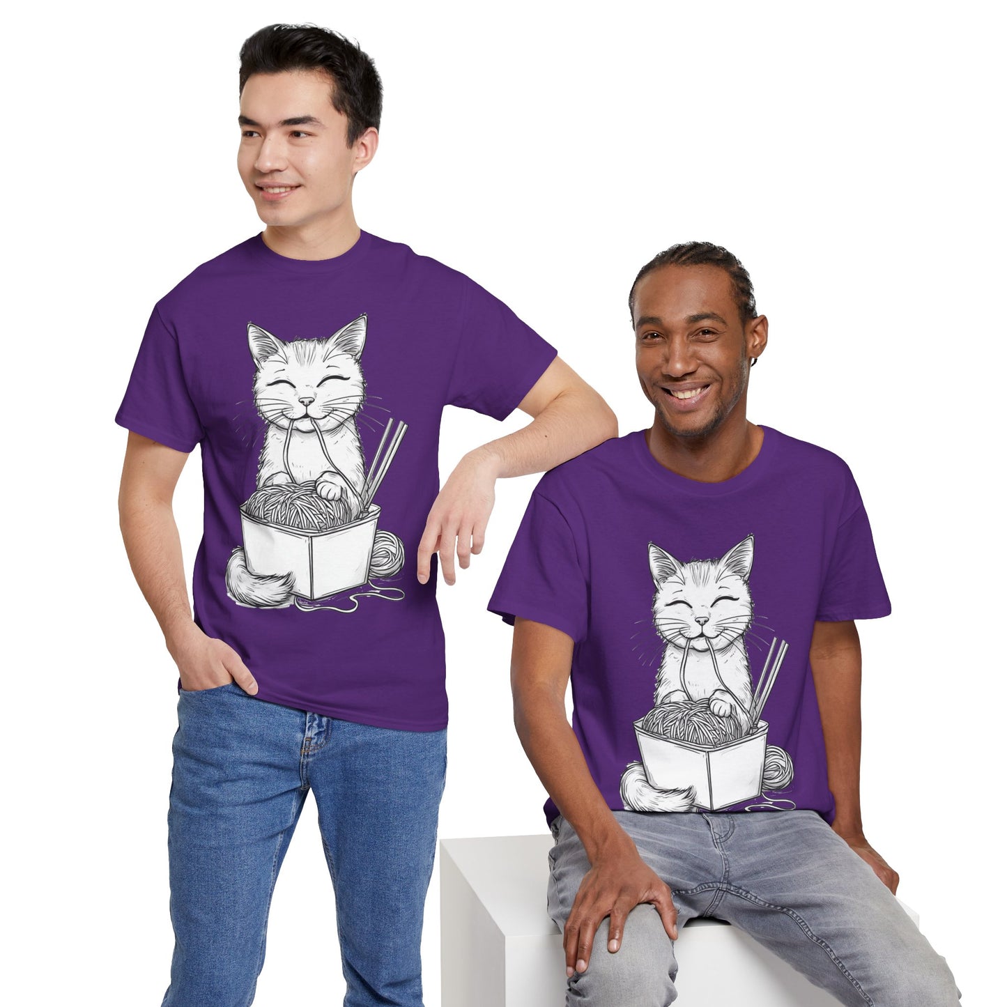 Cat w/Noodles Drawing Art Tee Shirt *Multiple Colors*